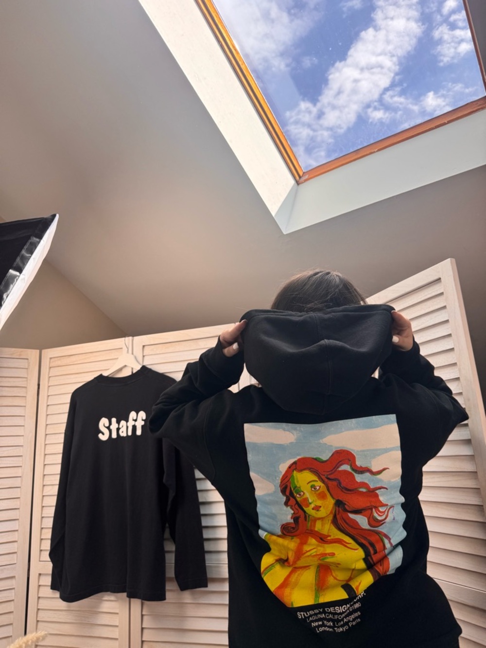 Stussy Black Fleece Hoodie with Branded Tag